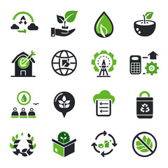 Vector illustration icons depicting environmental protection and ecology