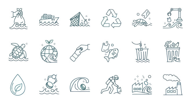 Environmental Protection Icons: Pollution, Recycling, Nature Conservation