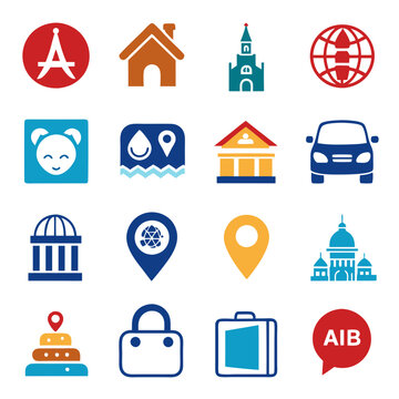 Flat icons representing diverse categories and elements on white