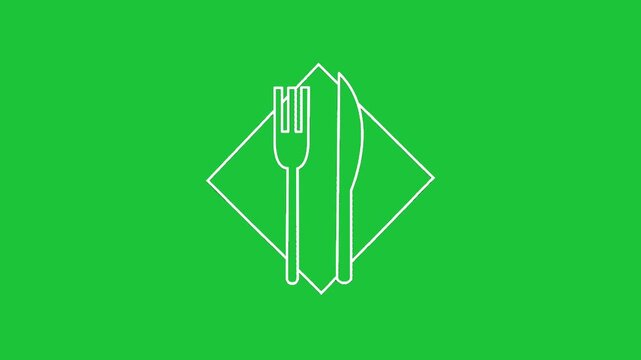 Simple fork and knife icon animation on green background minimal flat design restaurant food symbol loop motion scene