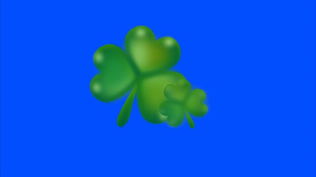 Green clover leaves symbol of luck and nature soft glossy style animation on blue background seamless loop motion