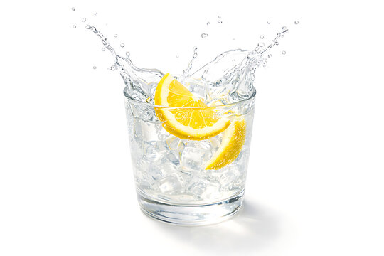 Fresh Lemon Water in Clear Glass on White to Light Gray Gradient Background with Copy Space