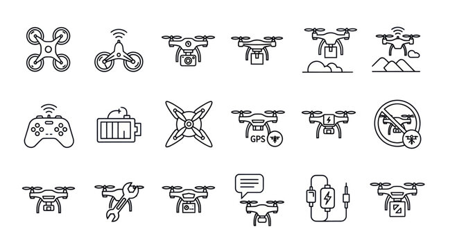 Drone Icons Set: Technology, Innovation, and Future Flying Devices