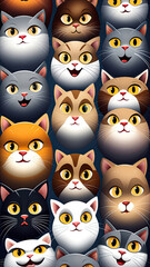 Fototapeta premium Vertical stripe cartoon cats ? white/orange/grey, simple repeat, cozy textile use, pet branding, shop bag, healthy food design.