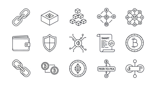Cryptocurrency and Blockchain Technology Icons Set
