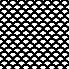 Japan traditional ethnic embroidery ornament with repeated scallops. Fish scale. Repeat scallop background. Seamless surface pattern design with scales. Ancient japanese sashiko uroko motif. Squama. © funkyplayer