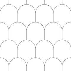 Japan traditional ethnic embroidery ornament with repeated scallops. Fish scale. Repeat scallop background. Seamless surface pattern design with scales. Ancient japanese sashiko uroko motif. Squama. © funkyplayer