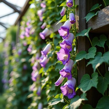 Fragrant Sweet Pea Climbing Vines Enveloping Trellis Design with Blooming Flowers and Lush Green Foliage