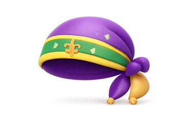 Fototapeta premium Whimsical purple jester hat with fleur-de-lis and Mardi Gras colors