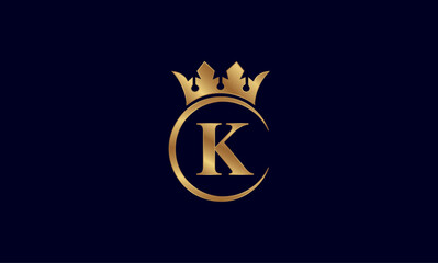 Luxury Golden Letter K Logo with Royal Crown and Circular Frame on Dark Background
