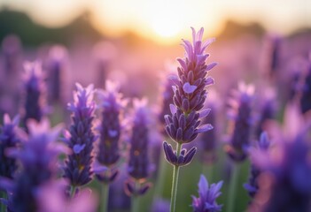 Obraz premium Whimsical Lavender Field with Purple Flowers Dancing in Soft Winds Scenic Rural Imagery Authentic Outdoor Photography