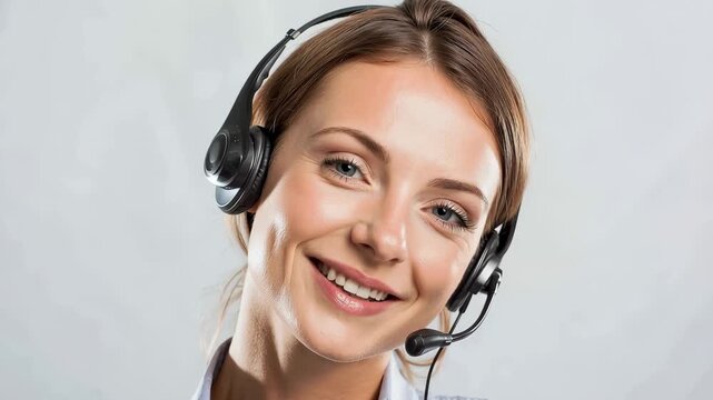 Customer service representative wearing headset and assisting clients in a call center environment during a busy workday