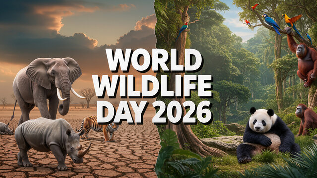 Creative paper cut jungle banner for World Wildlife Day 2026 celebration