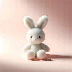 Obraz premium A cute, minimalistic Easter bunny plush sitting on a soft pastel background, clean composition, no extra props