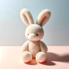 Obraz premium A cute, minimalistic Easter bunny plush sitting on a soft pastel background, clean composition, no extra props