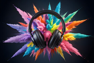 Colorful paint splashes with headphones