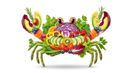 Fototapeta premium Creative crab made of fresh vegetables and fruits
