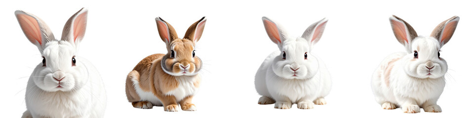 Obraz premium Group of white and brown rabbits looking cute isolated on transparent background