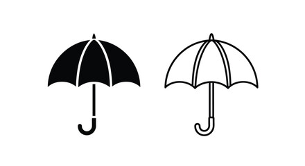 Two umbrella icons one filled one outlined presented in monochrome © Bristy