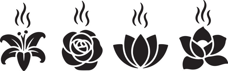 set of four flower icons with steam silhouette vector illustration © Mohaiminul