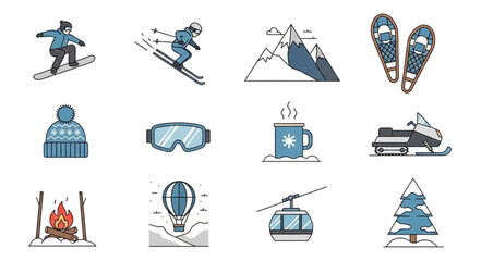 Winter sports and recreation icons set on a white background. © Ahmad