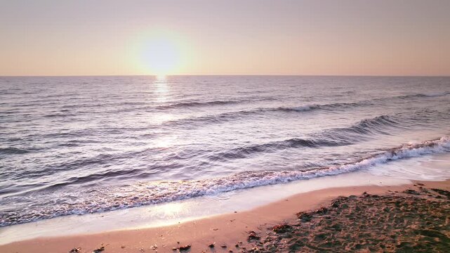Long Beach Serenity: Aged Steps and Soft Morning Waves at Dawn in Iskele, Northern Cyprus