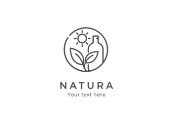 Green logo with a plant and bottle on a white background