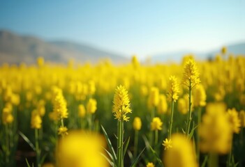 Obraz premium Golden Yellow Rapeseed Field Farming Abundance Vibrant Crop Nature Growth Harvest