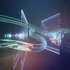 Obraz premium Futuristic Digital Data Flow Between Screens