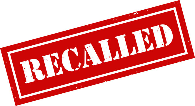 Recalled Grunge Rubber Stamp Vector &ndash; Vintage Distressed Red Ink Seal Label for Product Recall, Safety Warning, Manufacturing Defect Notice, Quality Control Alert