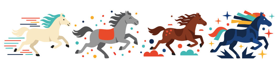 Fototapeta na wymiar Running Horse Chines New Year Flat Vector Illustration on Transparent Background