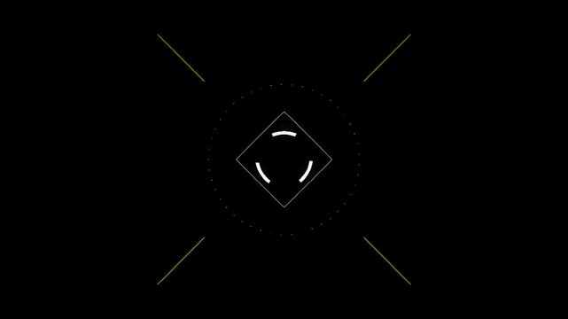 Futuristic circular hud interface with glowing rings and rotating elements on dark background high tech digital animation