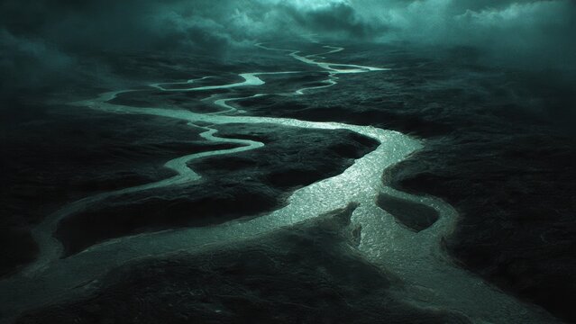 Dark Winding River Landscape