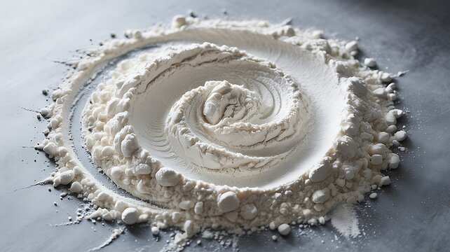 Artistic White Flour Swirl on Grey Surface