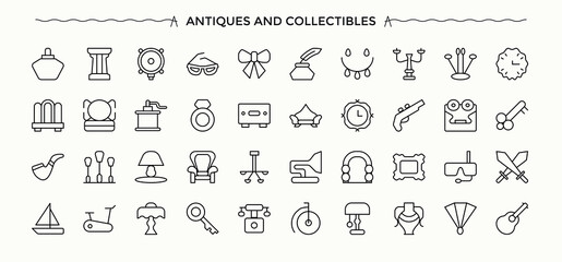 Antiques icon set. Culture icon. Minimal icons set. Related to culture, history, archaeologic, old, heritage, antiquity and more. Editable vector.
