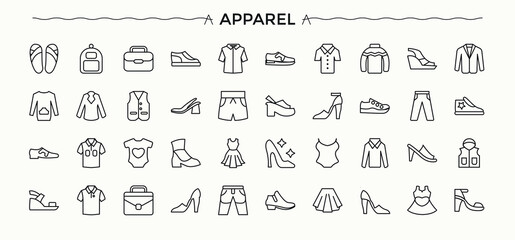 Apparel linear icon set. Outerwear minimalist vector collections. Fashion icon set. Editable vector. Pixel perfect. © Rubbble