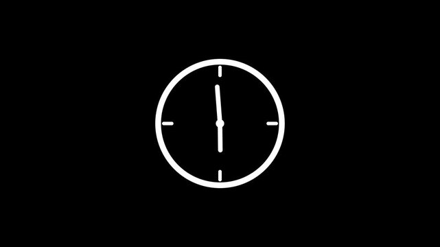 Reverse clock animation showing time running backward on white background. Motion graphics of clock concept