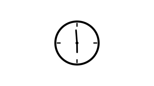 Reverse clock animation showing time running backward on white background. Motion graphics of clock concept