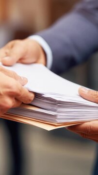 Businessman hands handing over a stack of mail