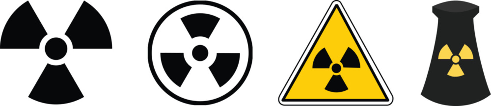 Radioactive Vector Icons Set, hazard and radiation symbol collection featuring nuclear warning signs, toxic material icons, biohazard alerts, energy hazard symbols, and safety warning graphics 