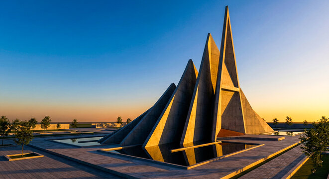 Jatiyo Sriti Soudho National Martyrs Memorial at sunset in Savar Bangladesh