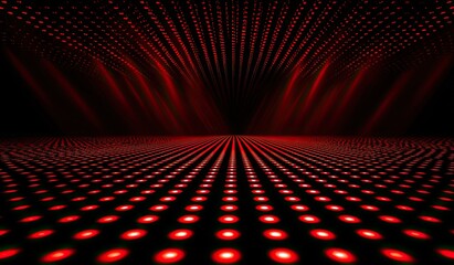 Futuristic Red Light Tunnel Stage with Grid Floor.