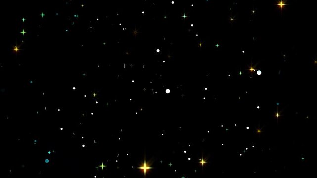 Glitter Sparkle Stars Particles Black Screen 4K | Falling Gold Confetti Bokeh Overlay | Seamless Loop Animation for Wedding, Party & Holidays | Ultra HD Light Dust Background