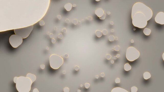 Abstract organic shapes with soft, glowing edges on a neutral background, suggesting cellular structures or microbial colonies