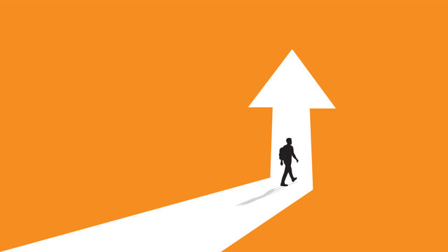 Businessman Man walking on upward arrow path for career growth