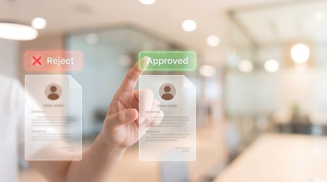 Businessperson approves job application in modern office setting