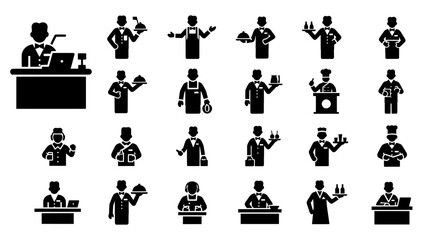 Waiter and restaurant staff service icon set