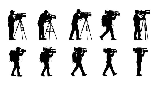 Cameraman silhouette set of professional videographers filming