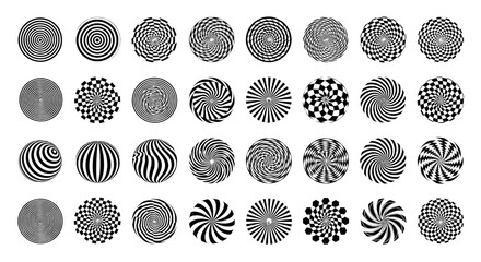 Spiral and swirl circular patterns set on white background
