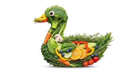 Fototapeta premium Creative duck made from fresh vegetables